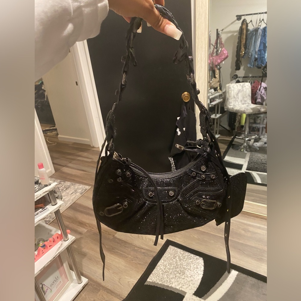 Studded rhinestone shoulder bag